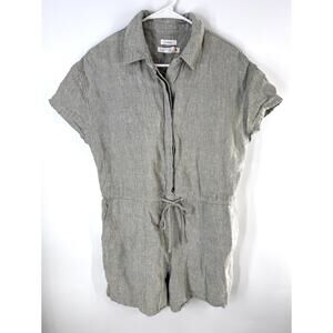 C&C California Linen Collared Tie Waist Romper Medium Buttons Pockets Jumpsuit
